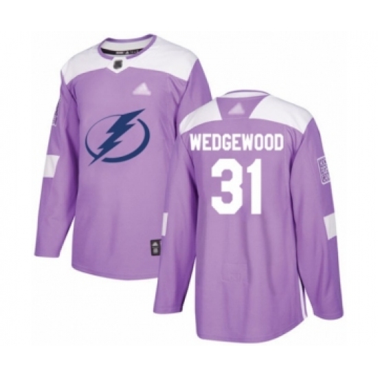Men's Tampa Bay Lightning 31 Scott Wedgewood Authentic Purple Fights Cancer Practice Hockey Jersey