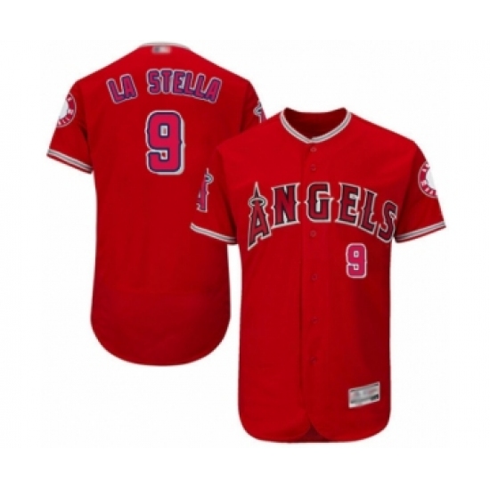 Men's Los Angeles Angels of Anaheim 9 Tommy La Stella Red Alternate Flex Base Authentic Collection Baseball Jersey