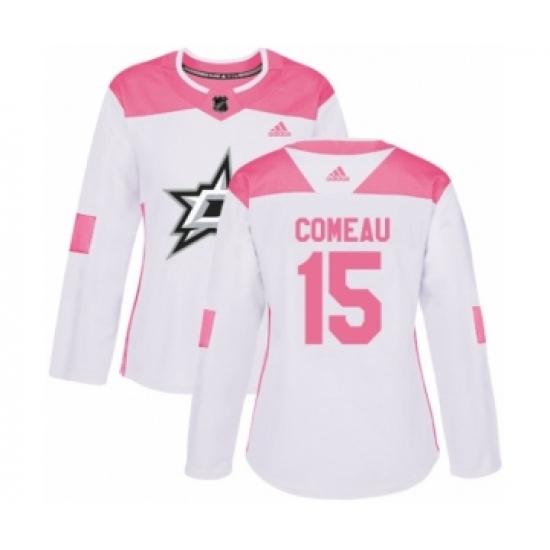 Women's Adidas Dallas Stars 15 Blake Comeau Authentic White Pink Fashion NHL Jersey