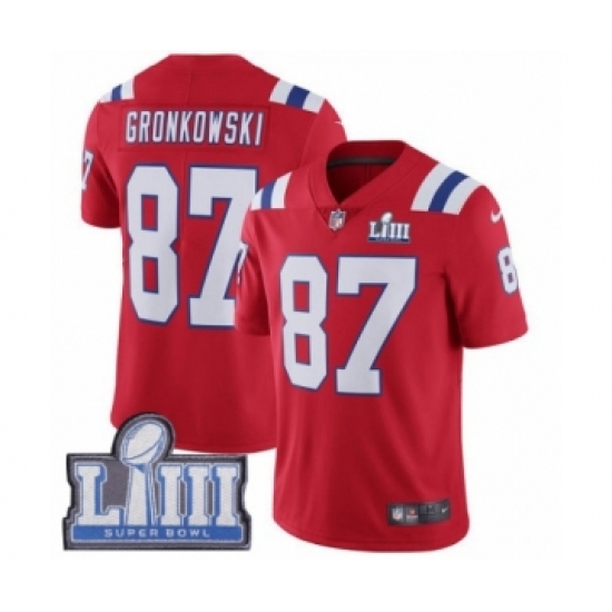 Youth Nike New England Patriots 87 Rob Gronkowski Red Alternate Vapor Untouchable Limited Player Super Bowl LIII Bound NFL Jersey