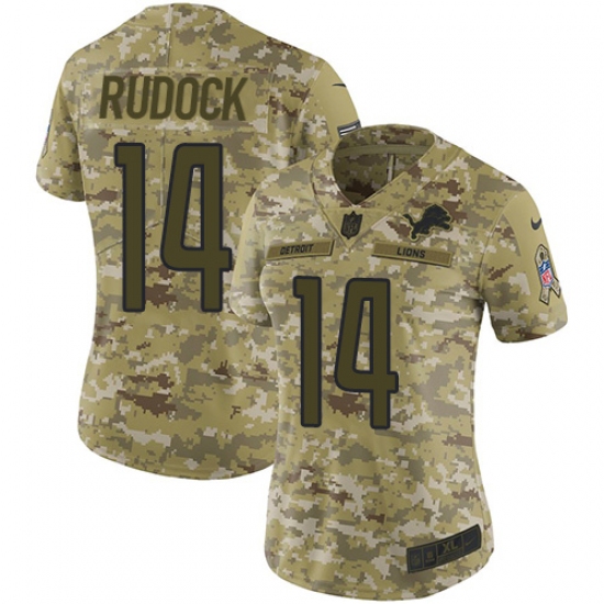 Women's Nike Detroit Lions 14 Jake Rudock Limited Camo 2018 Salute to Service NFL Jersey