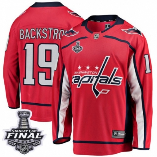 Men's Washington Capitals 19 Nicklas Backstrom Fanatics Branded Red Home Breakaway 2018 Stanley Cup Final NHL Jersey