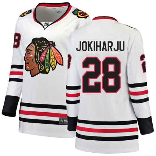 Women's Chicago Blackhawks 28 Henri Jokiharju Authentic White Away Fanatics Branded Breakaway NHL Jersey