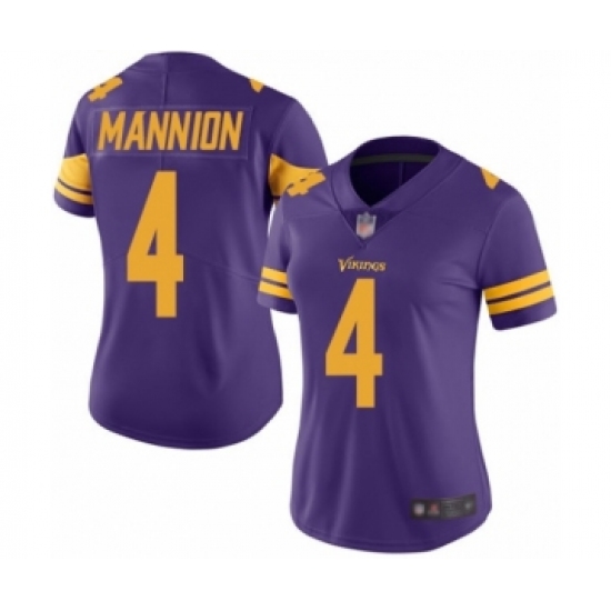 Women's Minnesota Vikings 4 Sean Mannion Limited Purple Rush Vapor Untouchable Football Jersey