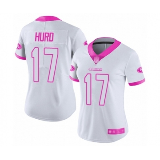 Women's San Francisco 49ers 17 Jalen Hurd Limited White Pink Rush Fashion Football Jersey