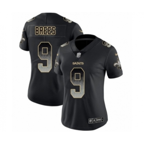 Women's New Orleans Saints 9 Drew Brees Limited Black Smoke Fashion Football Jersey