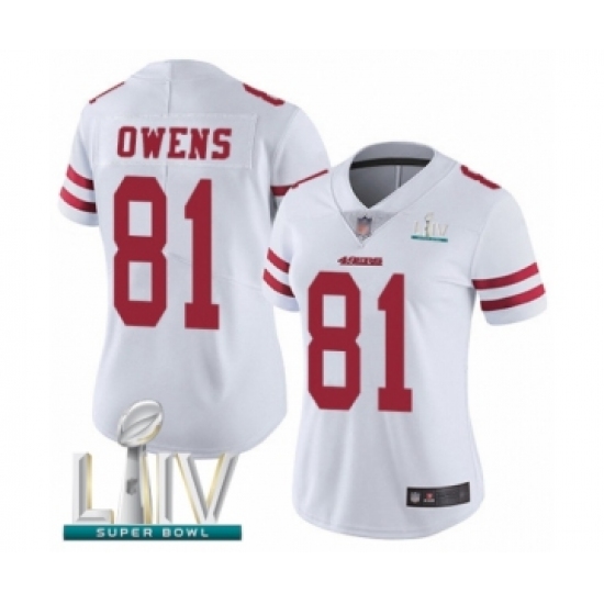 Women's San Francisco 49ers 81 Terrell Owens White Vapor Untouchable Limited Player Super Bowl LIV Bound Football Jersey