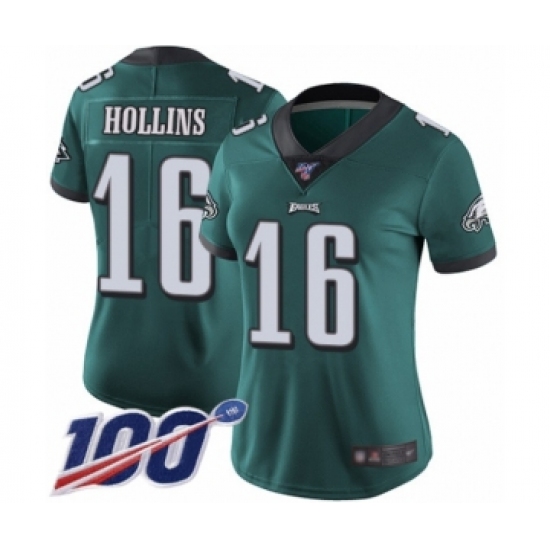 Women's Philadelphia Eagles 16 Mack Hollins Midnight Green Team Color Vapor Untouchable Limited Player 100th Season Football Jersey