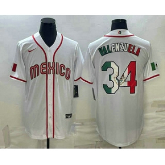 Men's Mexico Baseball 34 Fernando Valenzuela 2023 White World Classic Stitched Jersey