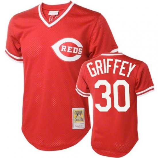 Men's Mitchell and Ness Cincinnati Reds 30 Ken Griffey Authentic Red Throwback MLB Jersey