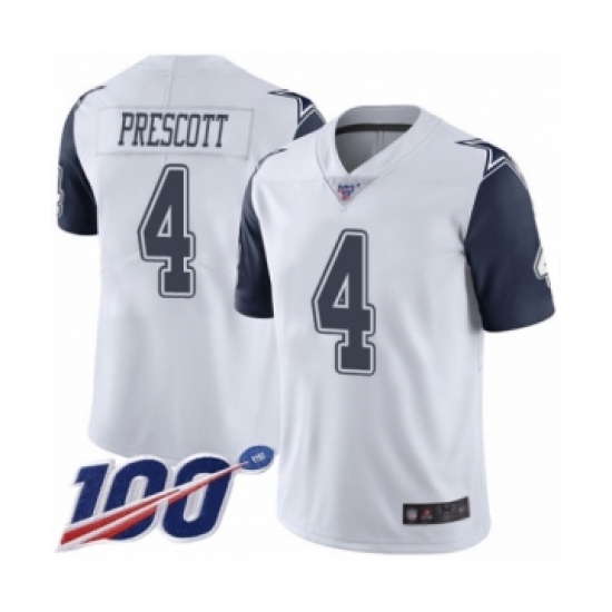 Youth Dallas Cowboys 4 Dak Prescott Limited White Rush Vapor Untouchable 100th Season Football Jersey
