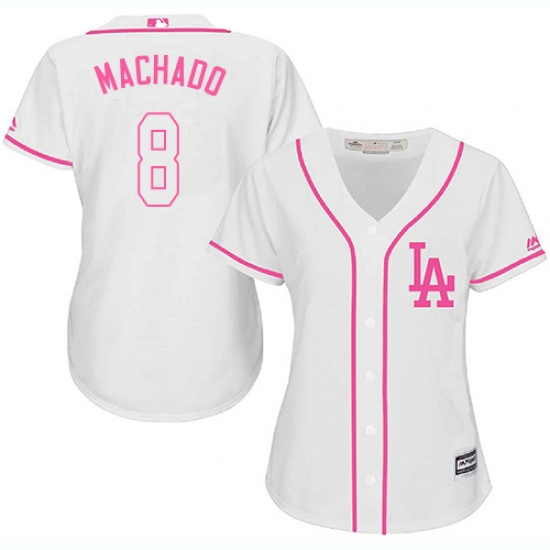 Women's Majestic Los Angeles Dodgers 8 Manny Machado Authentic White Fashion Cool Base MLB Jersey