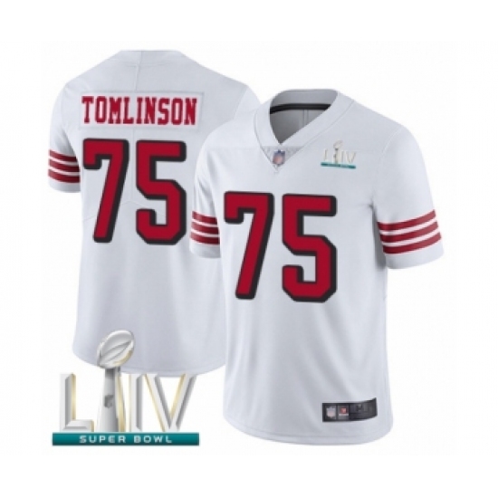 Youth San Francisco 49ers 75 Laken Tomlinson Limited White Rush Vapor Untouchable Super Bowl LIV Bound Football Jersey