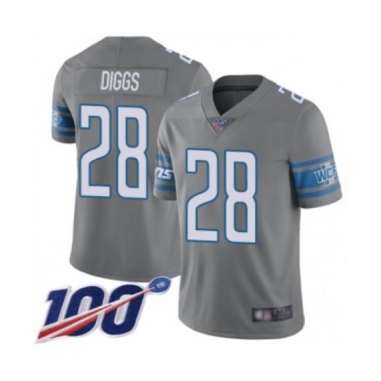 Men's Detroit Lions 28 Quandre Diggs Limited Steel Rush Vapor Untouchable 100th Season Football Jersey
