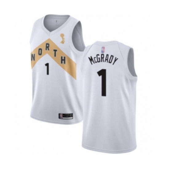Men's Toronto Raptors 1 Tracy Mcgrady Swingman White 2019 Basketball Finals Champions Jersey - City Edition