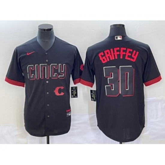 Men's Cincinnati Reds 30 Ken Griffey Jr Black 2023 City Connect Cool Base Stitched Jersey