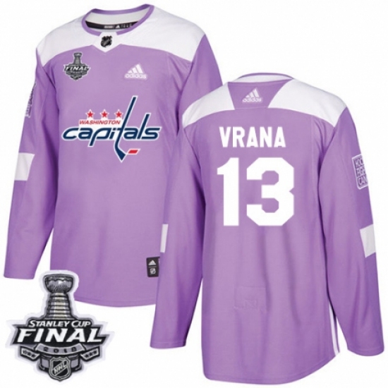Youth Adidas Washington Capitals 13 Jakub Vrana Authentic Purple Fights Cancer Practice 2018 Stanley Cup Final NHL Jersey