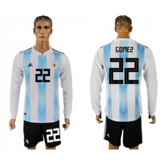 Argentina 22 Gomez Home Long Sleeves Soccer Country Jersey