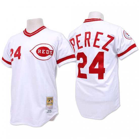 Men's Mitchell and Ness Cincinnati Reds 24 Tony Perez Authentic White Throwback MLB Jersey