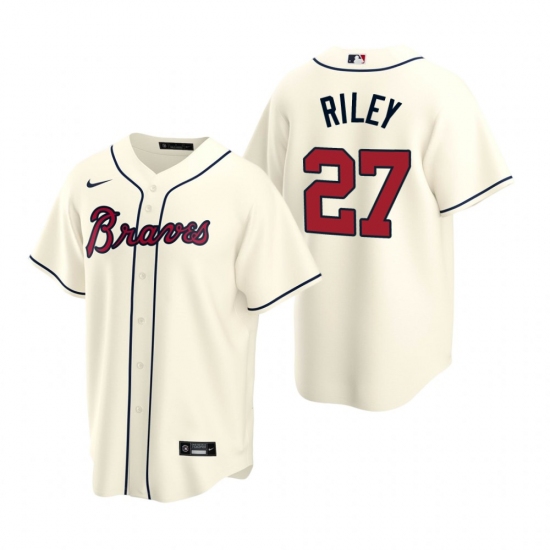 Men's Nike Atlanta Braves 27 Austin Riley Cream Alternate Stitched Baseball Jersey