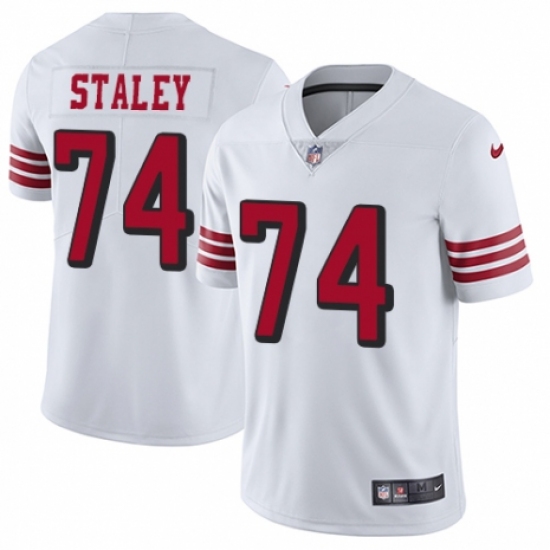 Men's Nike San Francisco 49ers 74 Joe Staley Elite White Rush Vapor Untouchable NFL Jersey