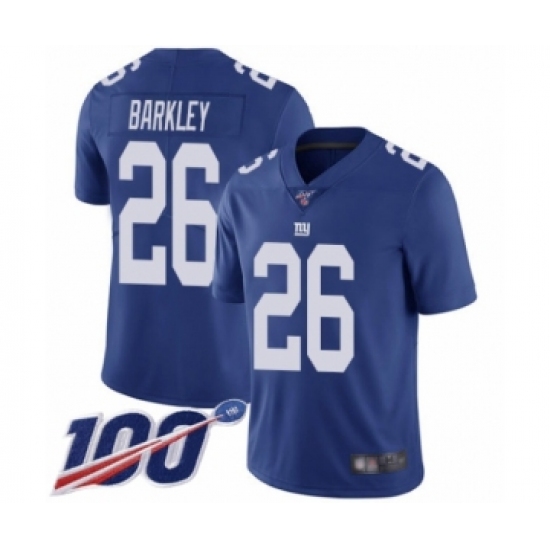 Men's New York Giants 26 Saquon Barkley Royal Blue Team Color Vapor Untouchable Limited Player 100th Season Football Jersey