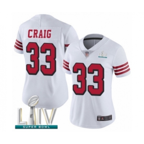 Women's San Francisco 49ers 33 Roger Craig Limited White Rush Vapor Untouchable Super Bowl LIV Bound Football Jersey