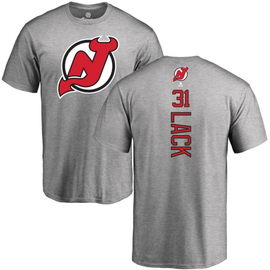 NHL Adidas New Jersey Devils 31 Eddie Lack Ash Backer T-Shirt
