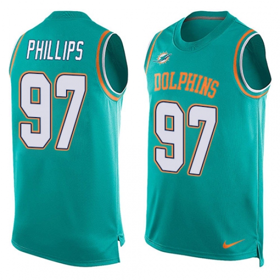 Men's Nike Miami Dolphins 97 Jordan Phillips Limited Aqua Green Player Name & Number Tank Top NFL Jersey