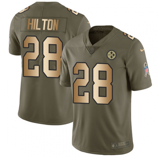 Men's Nike Pittsburgh Steelers 28 Mike Hilton Limited Olive Gold 2017 Salute to Service NFL Jersey