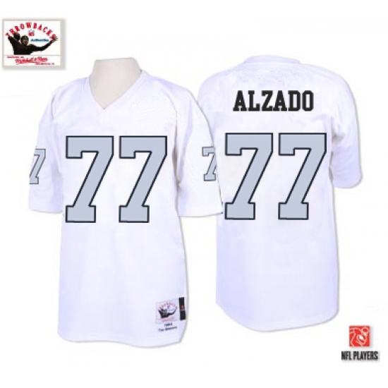 Mitchell and Ness Oakland Raiders 77 Lyle Alzado White with Silver No. Authentic Throwback NFL Jersey