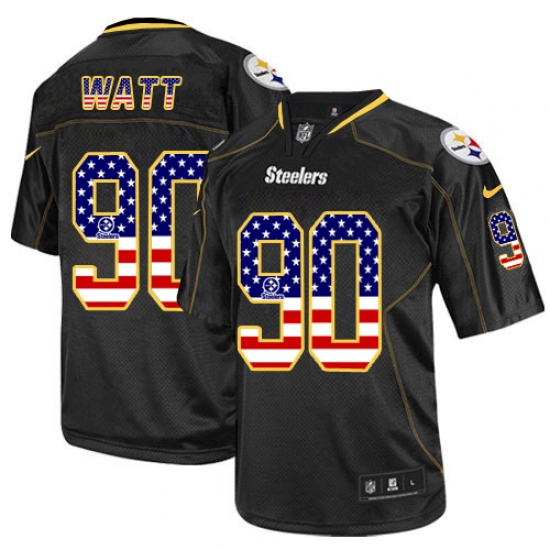 Men's Nike Pittsburgh Steelers 90 T. J. Watt Elite Black USA Flag Fashion NFL Jersey