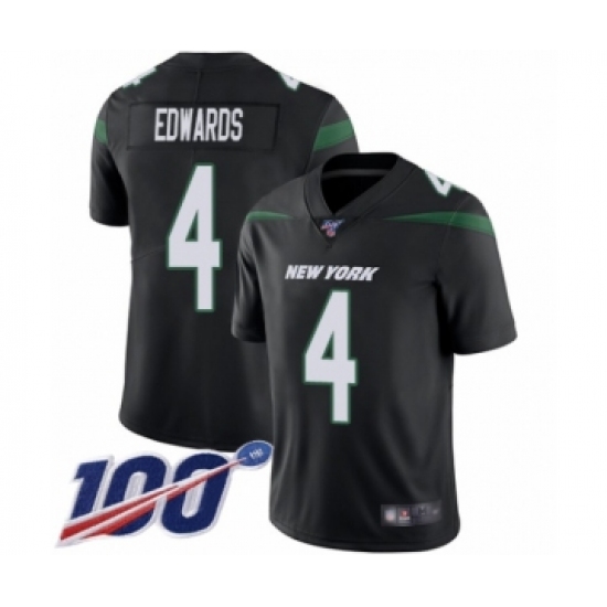 Men's New York Jets 4 Lac Edwards Black Alternate Vapor Untouchable Limited Player 100th Season Football Jersey
