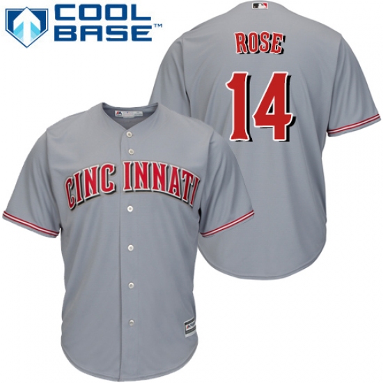 Youth Majestic Cincinnati Reds 14 Pete Rose Authentic Grey Road Cool Base MLB Jersey
