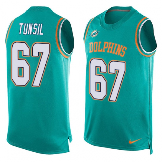 Men's Nike Miami Dolphins 67 Laremy Tunsil Limited Aqua Green Player Name & Number Tank Top NFL Jersey