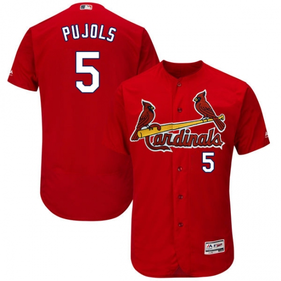 Men's Majestic St. Louis Cardinals 5 Albert Pujols Red Alternate Flex Base Authentic Collection MLB Jersey - Click Image to Close