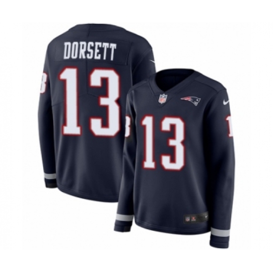 Women's Nike New England Patriots 13 Phillip Dorsett Limited Navy Blue Therma Long Sleeve NFL Jersey