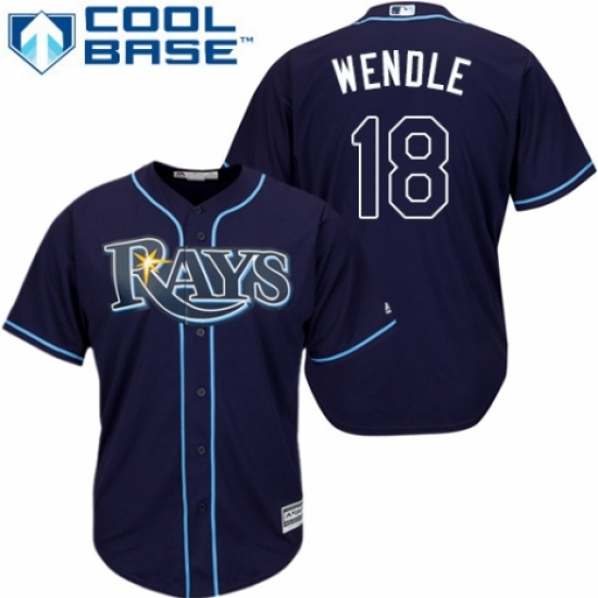 Men's Majestic Tampa Bay Rays 18 Joey Wendle Replica Navy Blue Alternate Cool Base MLB Jersey
