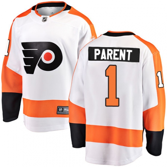 Men's Philadelphia Flyers 1 Bernie Parent Fanatics Branded White Away Breakaway NHL Jersey
