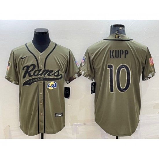 Men's Los Angeles Rams 10 Cooper Kupp Olive 2022 Salute to Service Cool Base Stitched Baseball Jersey