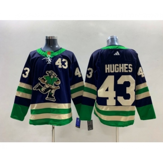 Men's Vancouver Canucks 43 Quinn Hughes Navy 2022 Reverse Retro Stitched Jersey