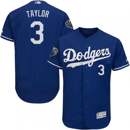 Men's Majestic Los Angeles Dodgers 3 Chris Taylor Royal Blue Alternate Flex Base Authentic Collection 2018 World Series MLB Jersey