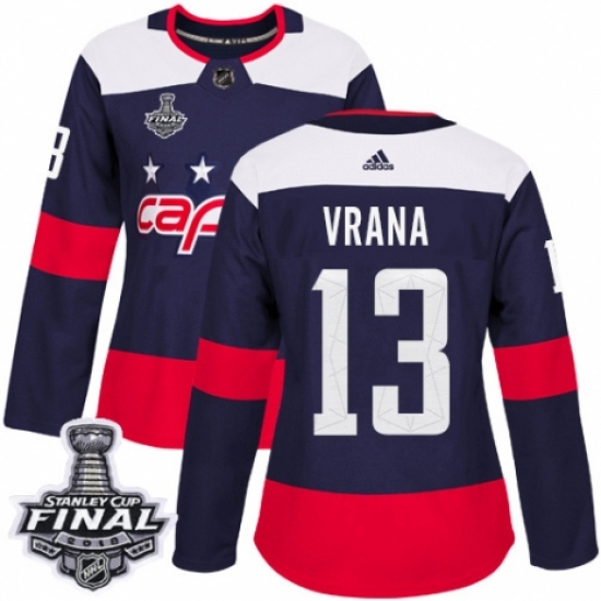Women's Adidas Washington Capitals 13 Jakub Vrana Authentic Navy Blue 2018 Stadium Series 2018 Stanley Cup Final NHL Jersey