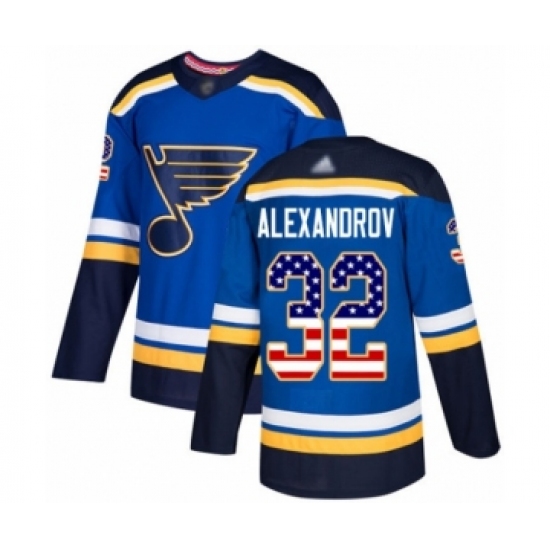 Men's St. Louis Blues 32 Nikita Alexandrov Authentic Blue USA Flag Fashion Hockey Jersey