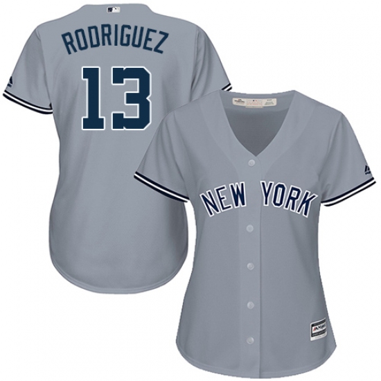 Women's Majestic New York Yankees 13 Alex Rodriguez Replica Grey Road MLB Jersey