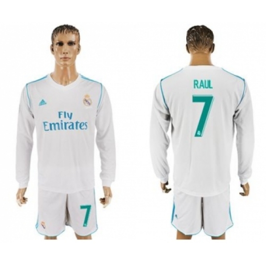 Real Madrid 7 Raul White Home Long Sleeves Soccer Club Jersey