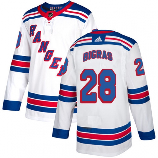 Men's Adidas New York Rangers 28 Chris Bigras Authentic White Away NHL Jersey