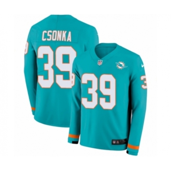 Youth Nike Miami Dolphins 39 Larry Csonka Limited Aqua Therma Long Sleeve NFL Jersey