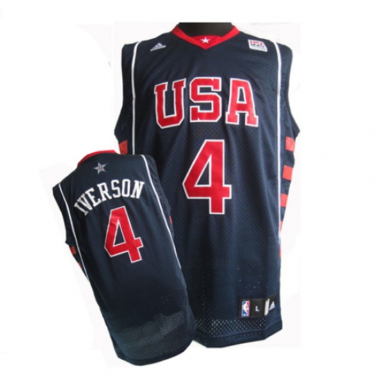 Men's Nike Team USA 4 Allen Iverson Swingman Navy Blue Summer Olympics Basketball Jersey