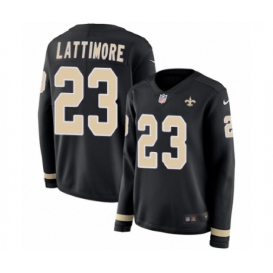 Women's Nike New Orleans Saints 23 Marshon Lattimore Limited Black Therma Long Sleeve NFL Jersey